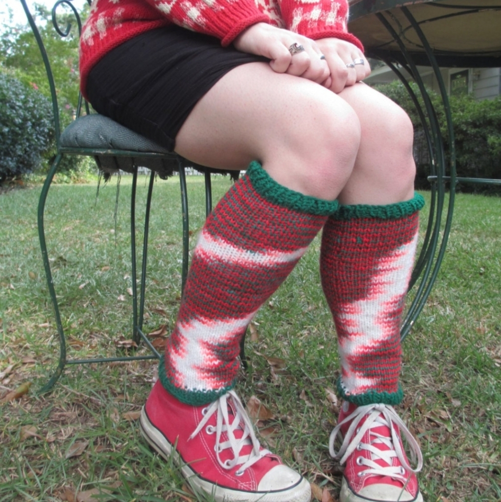 Christmas Holiday Leg Warmers Red Green White Handmade Knitted Winter Accessory